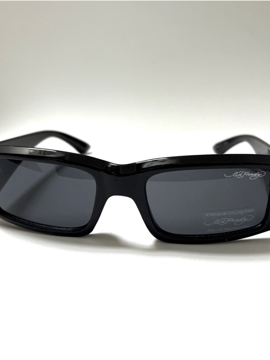 New ED HARDY Sunglasses Slim Rectangle Rhinestone Heart Acetate Black Tattoo main image 6